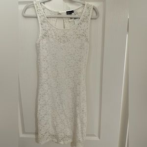 Short white stretchy lace dress